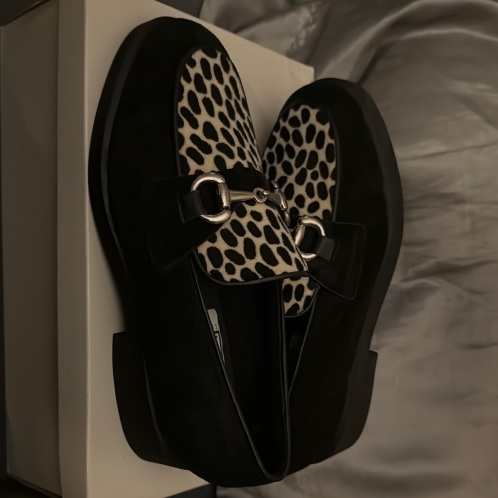 Leopard Print Loafers with Buckle Detail